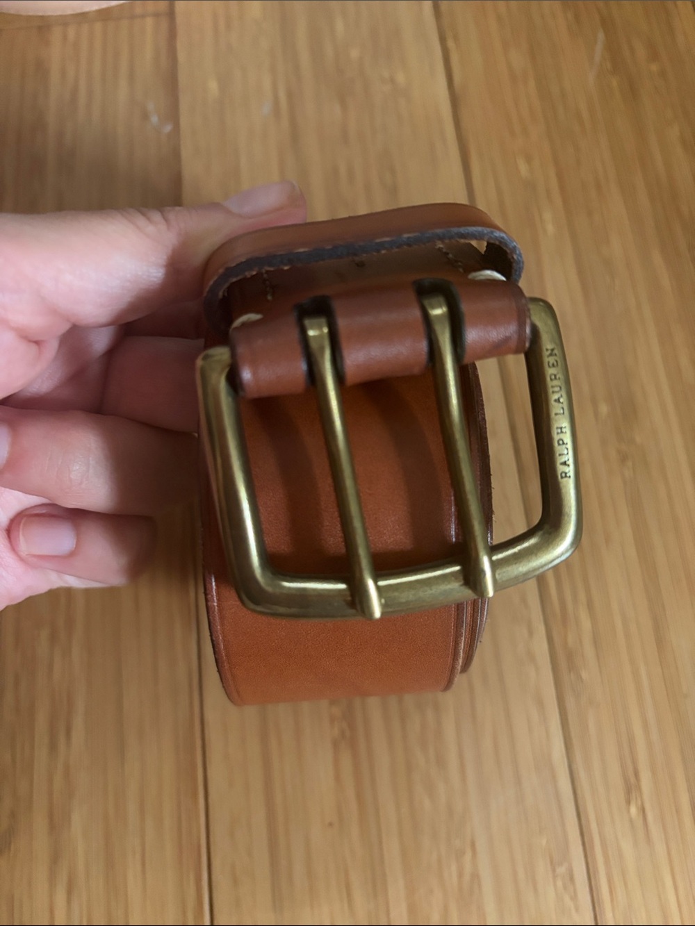 Ralph Lauren Brown Leather Belt with Brass Buckle